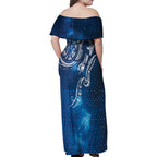 Matariki Galaxy Family Matching Off Shoulder Maxi Dress and Hawaiian Shirt New Zealand Map Maori Pattern