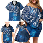 Matariki Galaxy Family Matching Off Shoulder Short Dress and Hawaiian Shirt New Zealand Map Maori Pattern