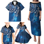 Matariki Galaxy Family Matching Puletasi and Hawaiian Shirt New Zealand Map Maori Pattern