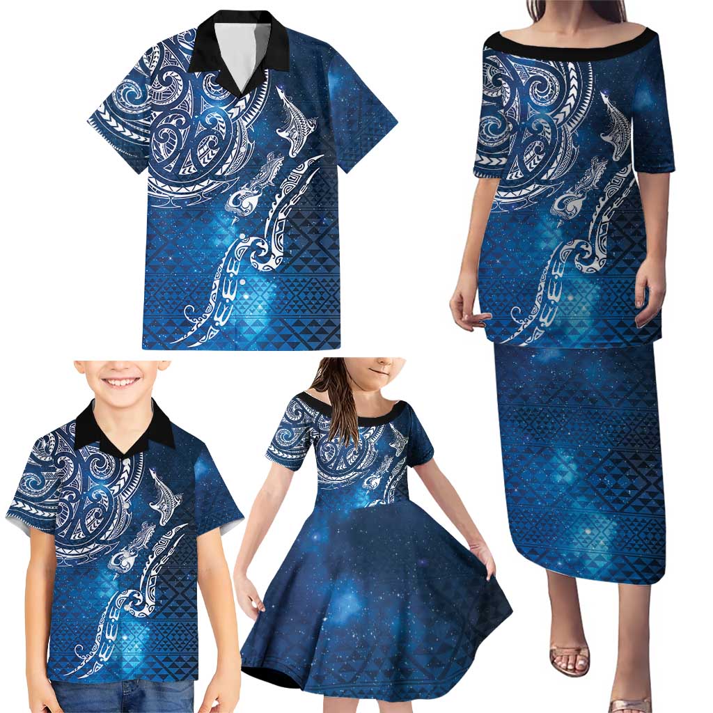 Matariki Galaxy Family Matching Puletasi and Hawaiian Shirt New Zealand Map Maori Pattern