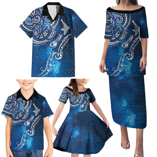 Matariki Galaxy Family Matching Puletasi and Hawaiian Shirt New Zealand Map Maori Pattern