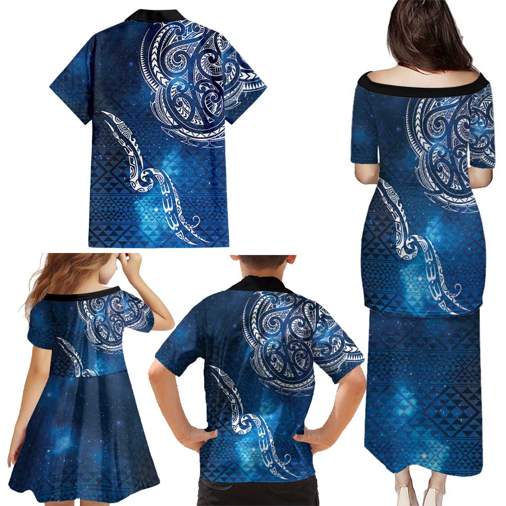 Matariki Galaxy Family Matching Puletasi and Hawaiian Shirt New Zealand Map Maori Pattern