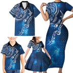 Matariki Galaxy Family Matching Short Sleeve Bodycon Dress and Hawaiian Shirt New Zealand Map Maori Pattern