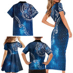 Matariki Galaxy Family Matching Short Sleeve Bodycon Dress and Hawaiian Shirt New Zealand Map Maori Pattern