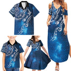 Matariki Galaxy Family Matching Summer Maxi Dress and Hawaiian Shirt New Zealand Map Maori Pattern