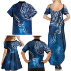 Matariki Galaxy Family Matching Summer Maxi Dress and Hawaiian Shirt New Zealand Map Maori Pattern