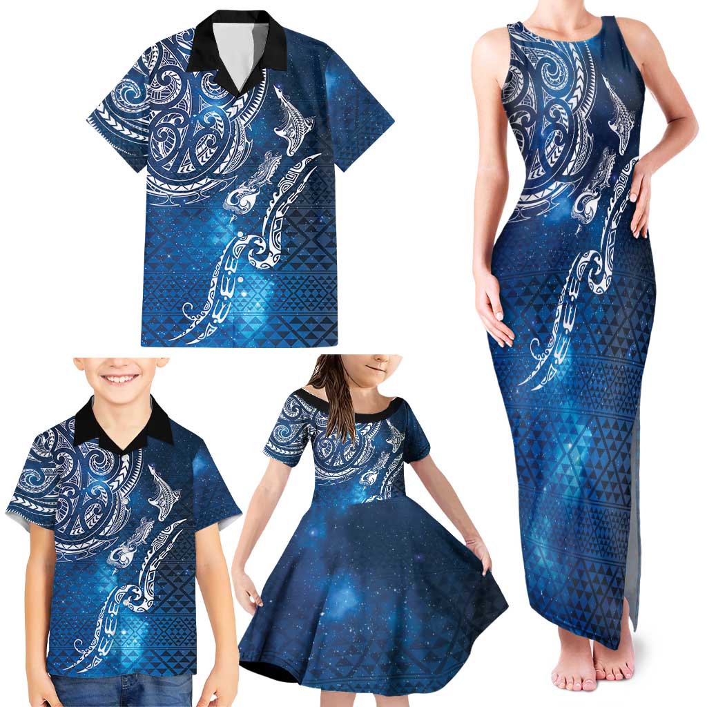 Matariki Galaxy Family Matching Tank Maxi Dress and Hawaiian Shirt New Zealand Map Maori Pattern