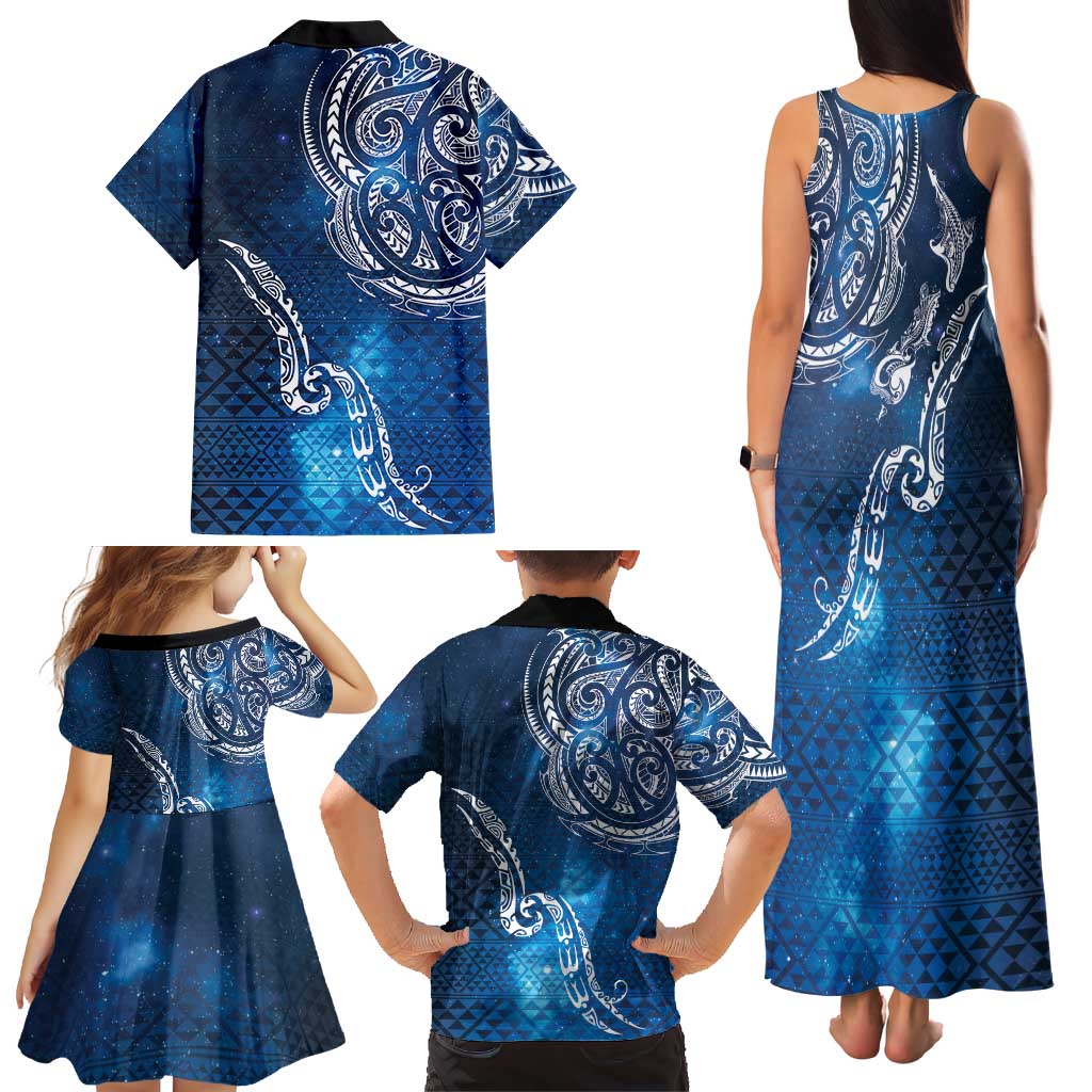 Matariki Galaxy Family Matching Tank Maxi Dress and Hawaiian Shirt New Zealand Map Maori Pattern