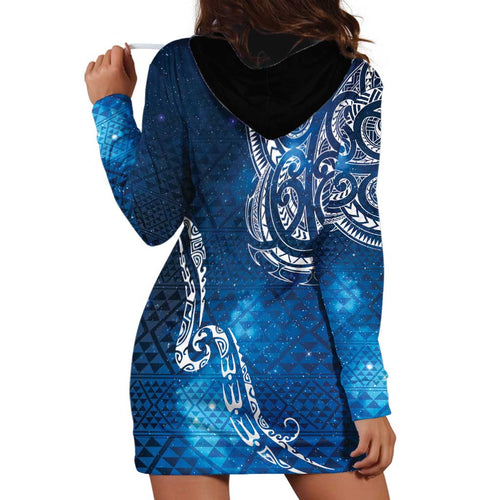 Matariki Galaxy Hoodie Dress New Zealand Map Maori Pattern