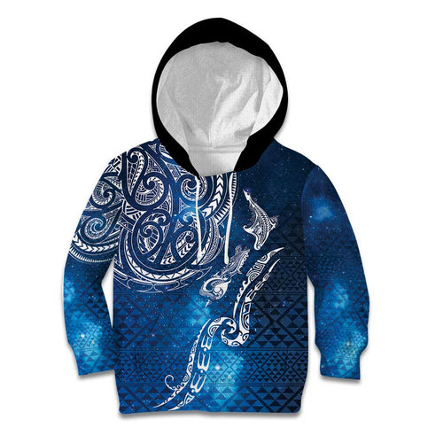 Matariki Galaxy Kid Hoodie New Zealand Map Maori Pattern