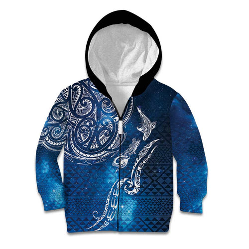 Matariki Galaxy Kid Hoodie New Zealand Map Maori Pattern
