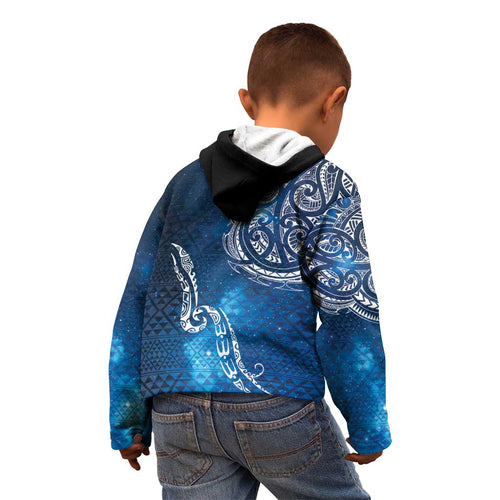 Matariki Galaxy Kid Hoodie New Zealand Map Maori Pattern