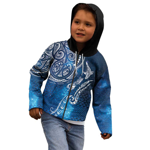 Matariki Galaxy Kid Hoodie New Zealand Map Maori Pattern