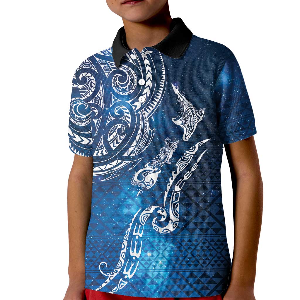 Matariki Galaxy Kid Polo Shirt New Zealand Map Maori Pattern