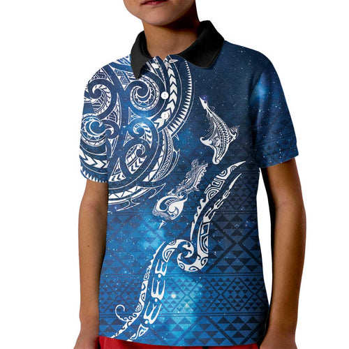 Matariki Galaxy Kid Polo Shirt New Zealand Map Maori Pattern