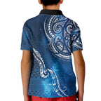 Matariki Galaxy Kid Polo Shirt New Zealand Map Maori Pattern