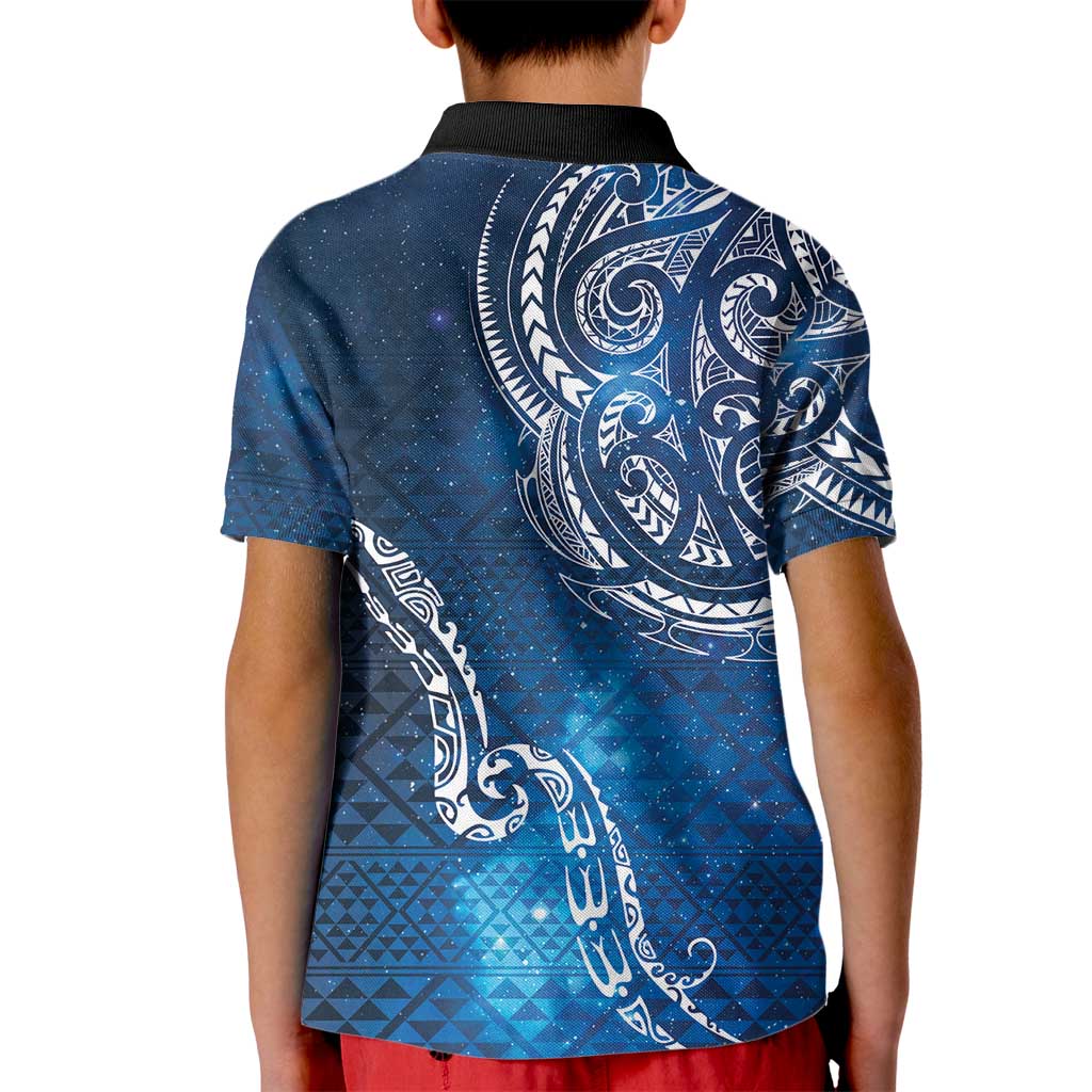 Matariki Galaxy Kid Polo Shirt New Zealand Map Maori Pattern