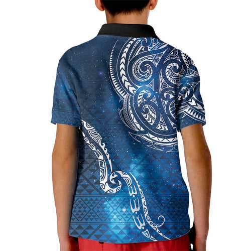 Matariki Galaxy Kid Polo Shirt New Zealand Map Maori Pattern