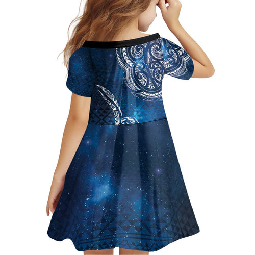 Matariki Galaxy Kid Short Sleeve Dress New Zealand Map Maori Pattern