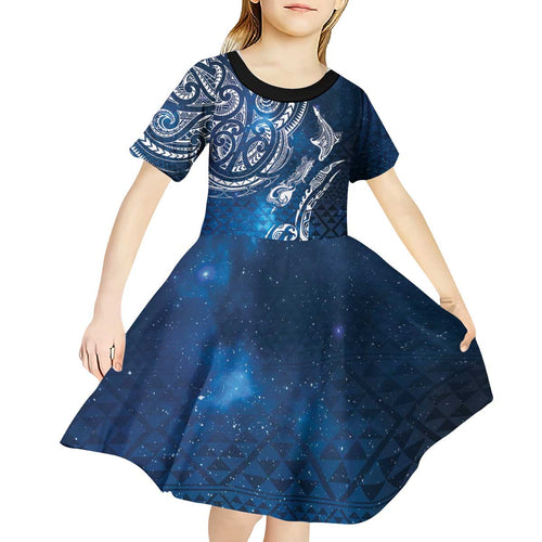 Matariki Galaxy Kid Short Sleeve Dress New Zealand Map Maori Pattern