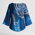 Matariki Galaxy Kimono Sleeve Blouse New Zealand Map Maori Pattern