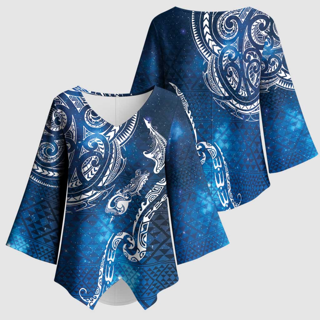 Matariki Galaxy Kimono Sleeve Blouse New Zealand Map Maori Pattern