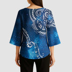 Matariki Galaxy Kimono Sleeve Blouse New Zealand Map Maori Pattern