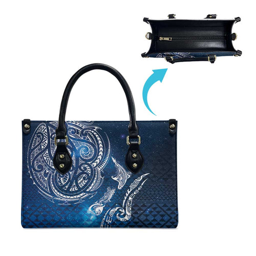 Matariki Galaxy Leather Bag New Zealand Map Maori Pattern