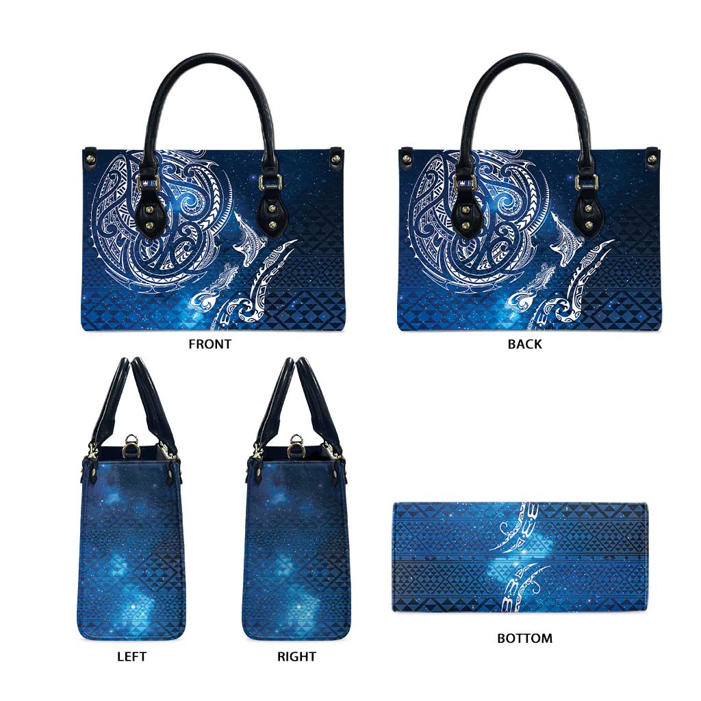 Matariki Galaxy Leather Bag New Zealand Map Maori Pattern