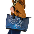 Matariki Galaxy Leather Tote Bag New Zealand Map Maori Pattern