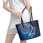 Matariki Galaxy Leather Tote Bag New Zealand Map Maori Pattern