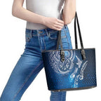Matariki Galaxy Leather Tote Bag New Zealand Map Maori Pattern
