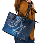 Matariki Galaxy Leather Tote Bag New Zealand Map Maori Pattern