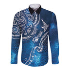 Matariki Galaxy Long Sleeve Button Shirt New Zealand Map Maori Pattern