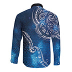 Matariki Galaxy Long Sleeve Button Shirt New Zealand Map Maori Pattern