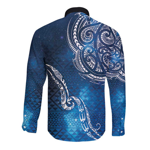 Matariki Galaxy Long Sleeve Button Shirt New Zealand Map Maori Pattern