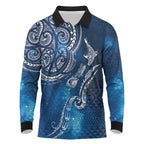 Matariki Galaxy Long Sleeve Polo Shirt New Zealand Map Maori Pattern
