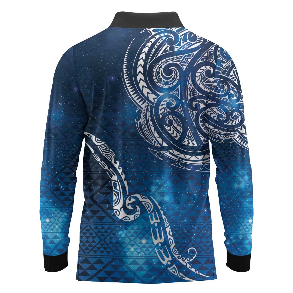 Matariki Galaxy Long Sleeve Polo Shirt New Zealand Map Maori Pattern