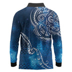 Matariki Galaxy Long Sleeve Polo Shirt New Zealand Map Maori Pattern