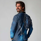 Matariki Galaxy Long Sleeve Polo Shirt New Zealand Map Maori Pattern