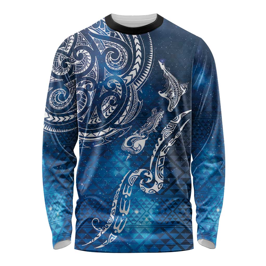 Matariki Galaxy Long Sleeve Shirt New Zealand Map Maori Pattern