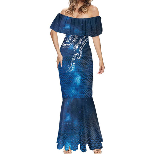 Matariki Galaxy Mermaid Dress New Zealand Map Maori Pattern
