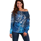 Matariki Galaxy Off Shoulder Sweater New Zealand Map Maori Pattern