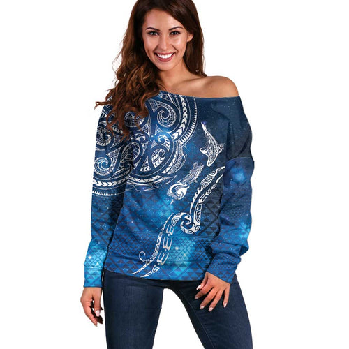 Matariki Galaxy Off Shoulder Sweater New Zealand Map Maori Pattern