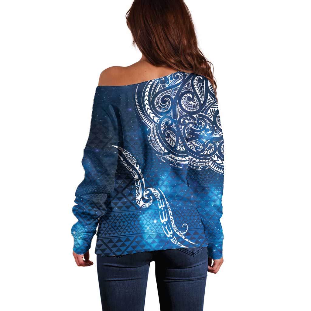 Matariki Galaxy Off Shoulder Sweater New Zealand Map Maori Pattern