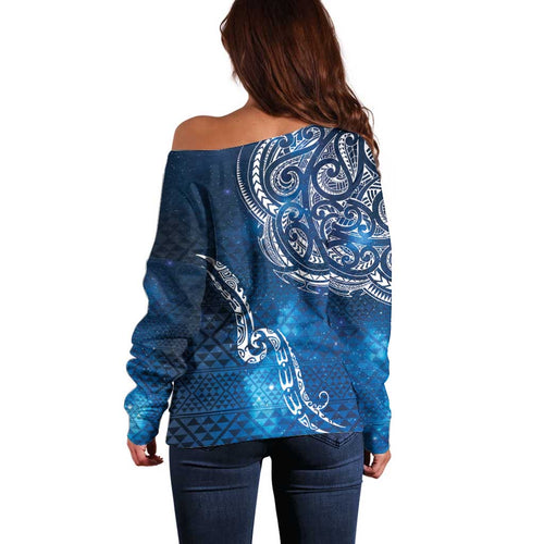 Matariki Galaxy Off Shoulder Sweater New Zealand Map Maori Pattern