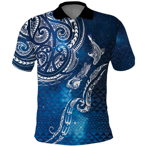 Matariki Galaxy Polo Shirt New Zealand Map Maori Pattern