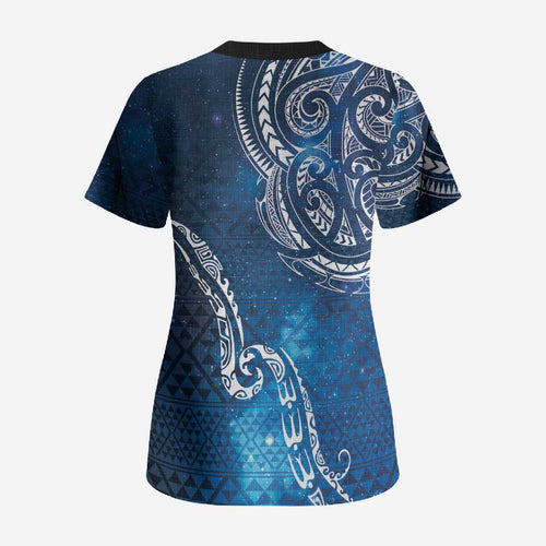 Matariki Galaxy Scrub Top New Zealand Map Maori Pattern