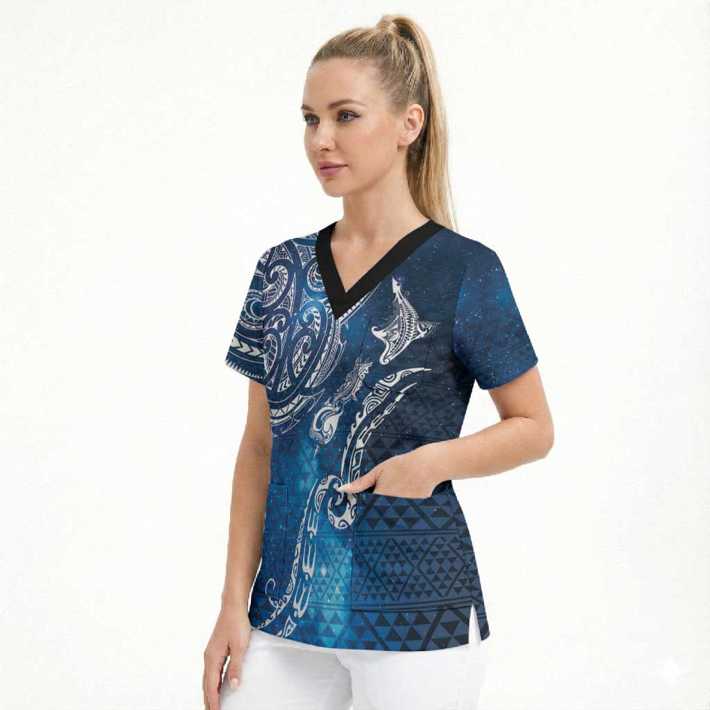 Matariki Galaxy Scrub Top New Zealand Map Maori Pattern