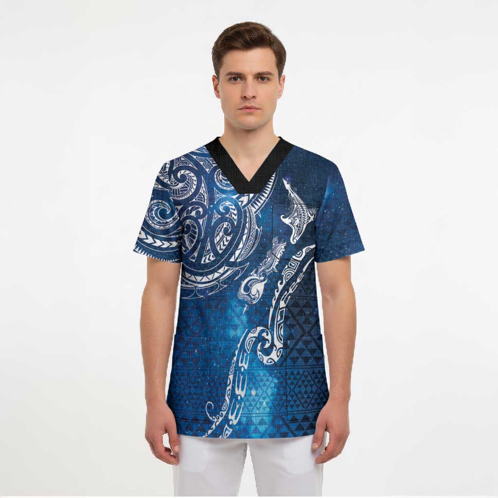 Matariki Galaxy Scrub Top New Zealand Map Maori Pattern